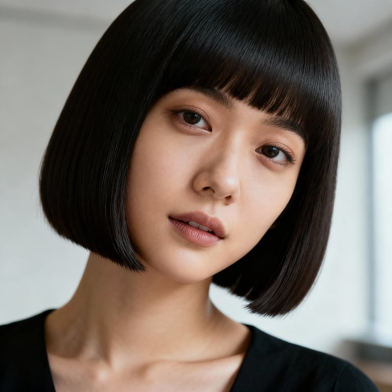 pageboy haircut on straight hair, low version.