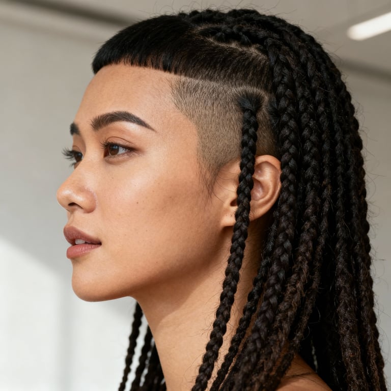 island twists on straight hair, low version.