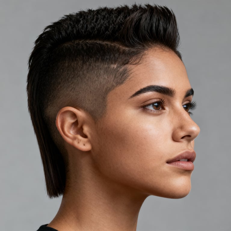 faux hawk haircut on straight hair, low version.