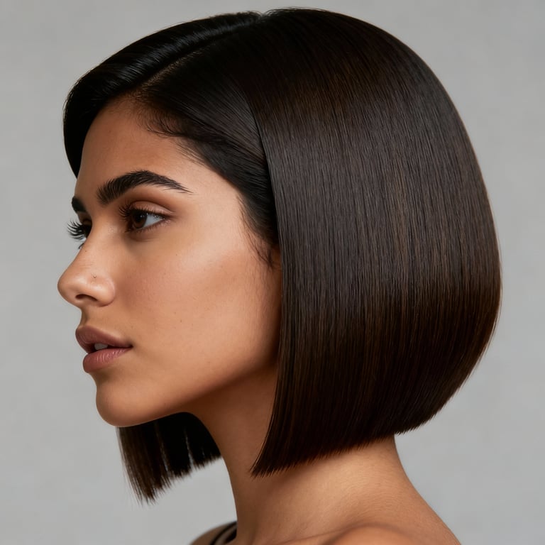 v cut hair on straight hair, low version.