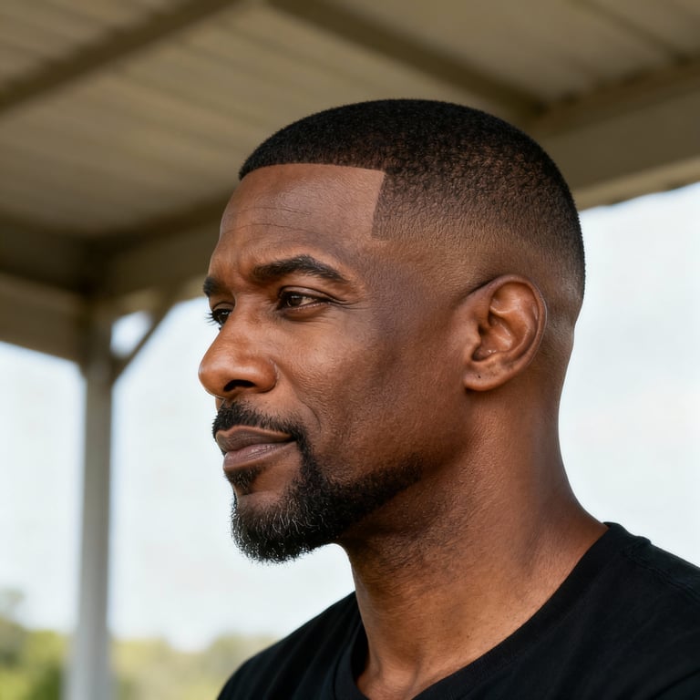 buzz cut fade on straight hair, low version.