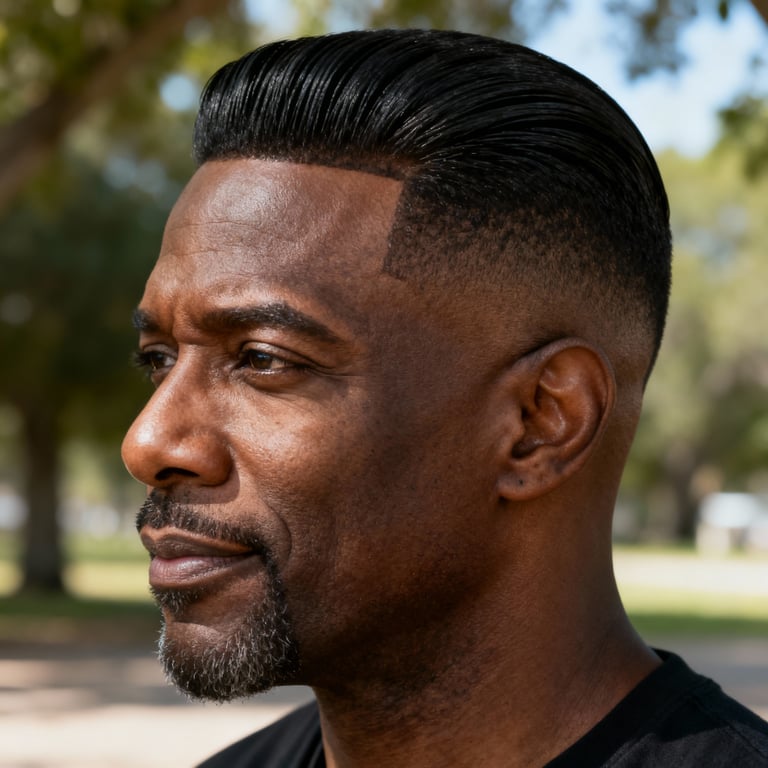 mens comb over haircut on straight hair, low version.