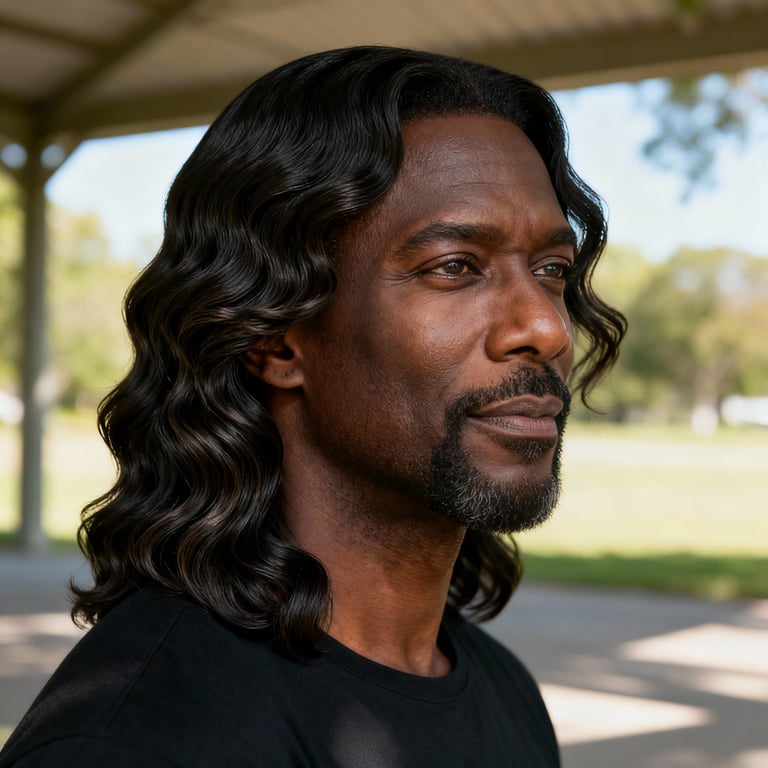 long wavy hair on wavy hair, low version.
