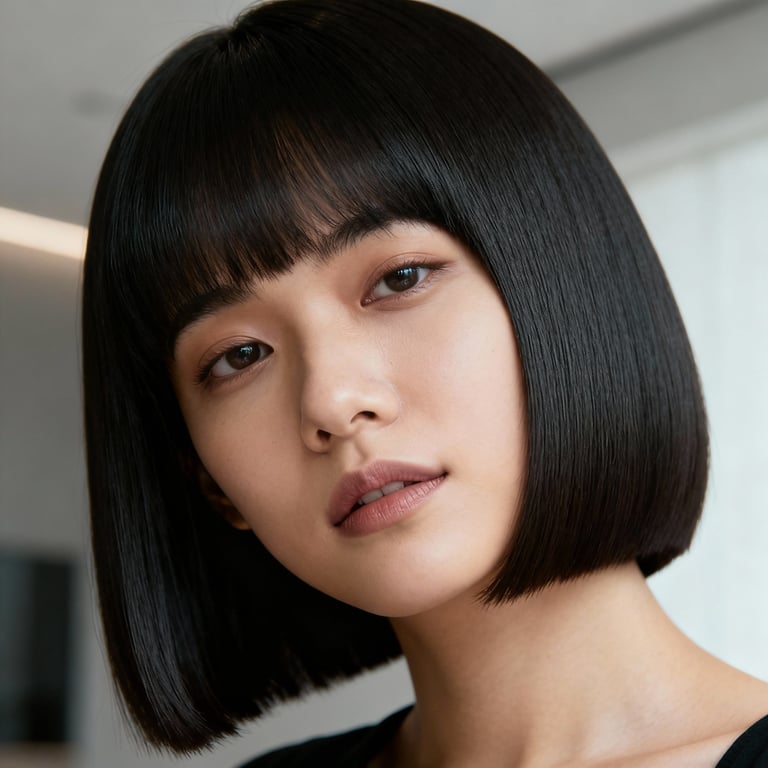 blunt cut on straight hair, low version.