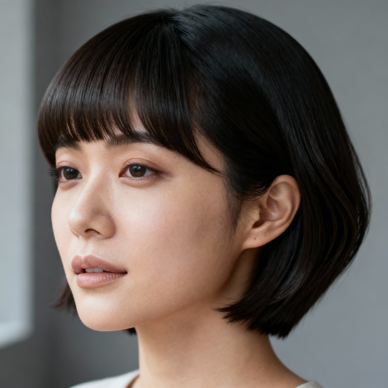 short hime cut on straight hair, low version.