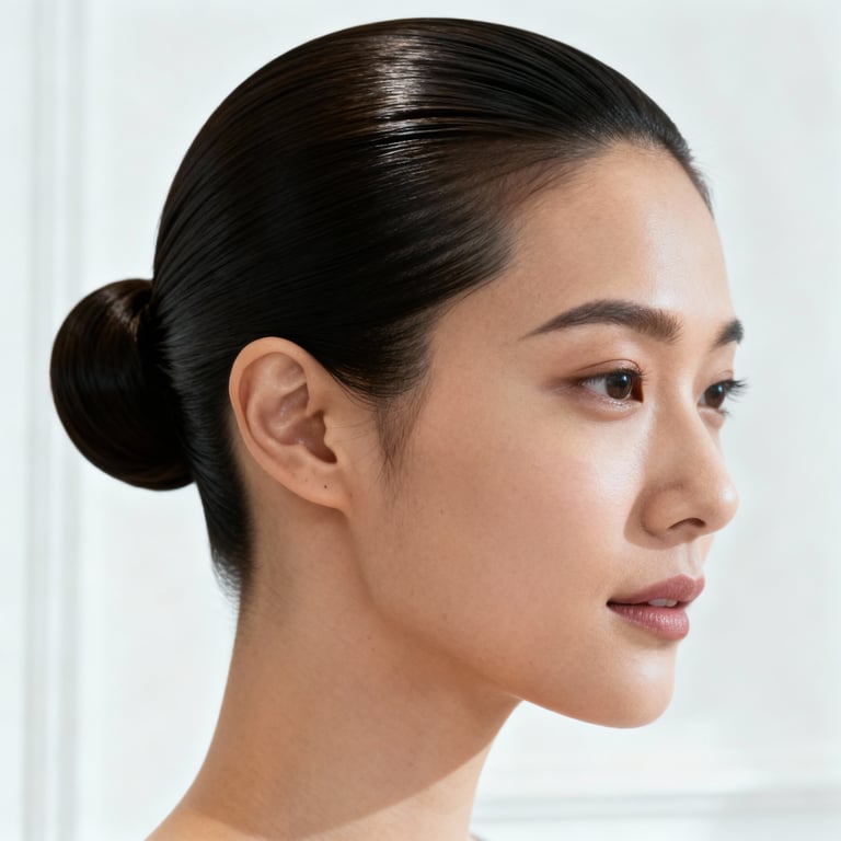 slick back bun on straight hair, low version.