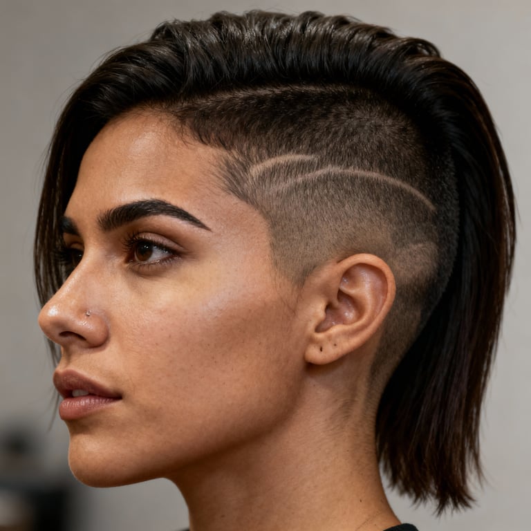 faux hawk mullet on straight hair, low version.