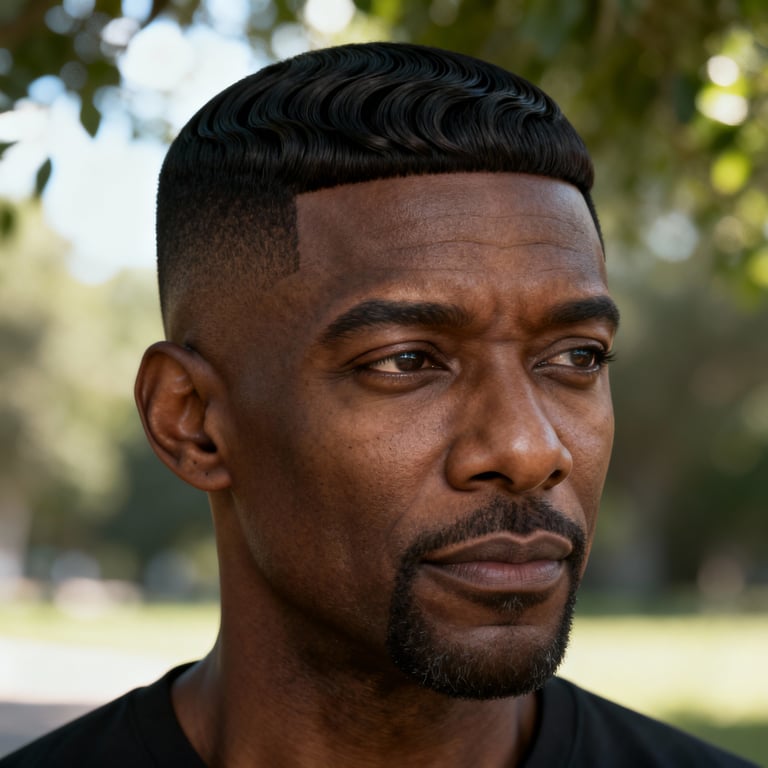 low cut caesar with the deep waves on straight hair, low version.