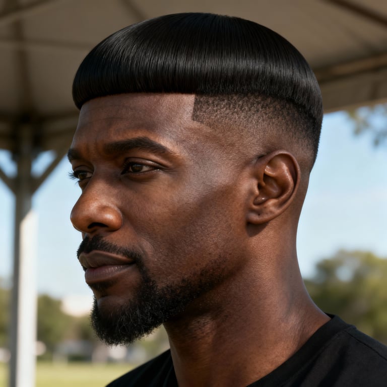 bowl cut on straight hair, low version.