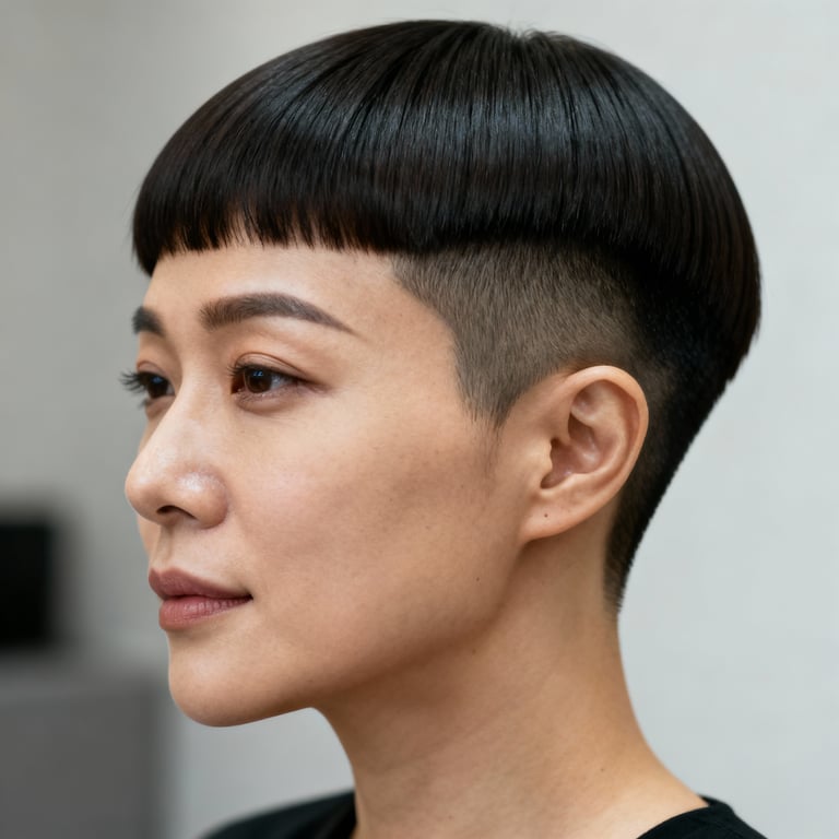 caesar cut fade on straight hair, low version.