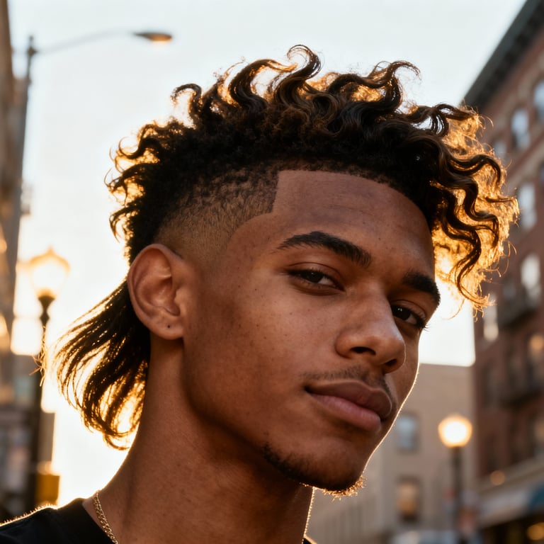 Burst Fade Mullet Wavy Hair