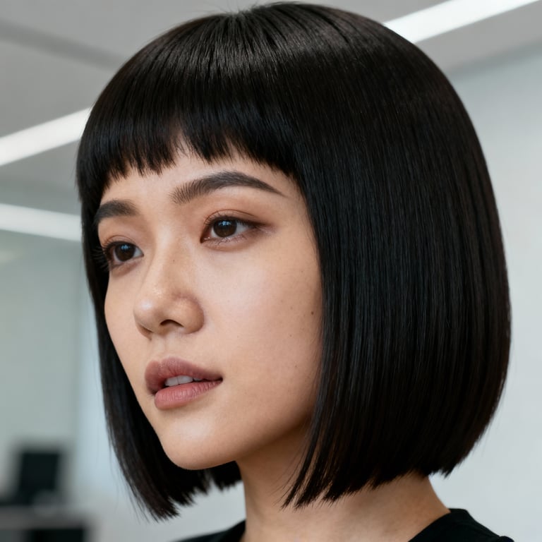 long pixie cut on straight hair, low version.