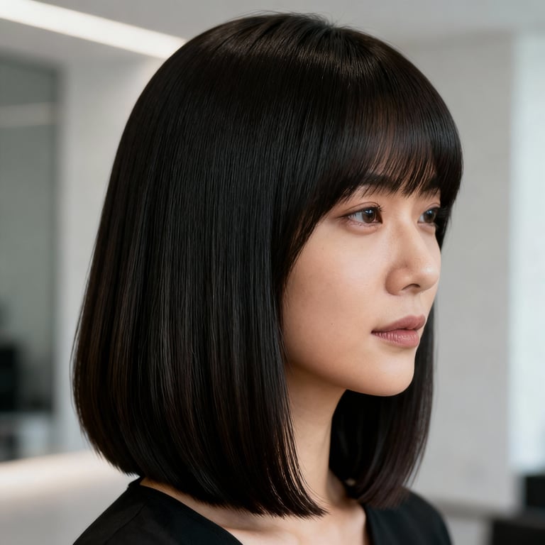 layered long bob haircut on straight hair, low version.
