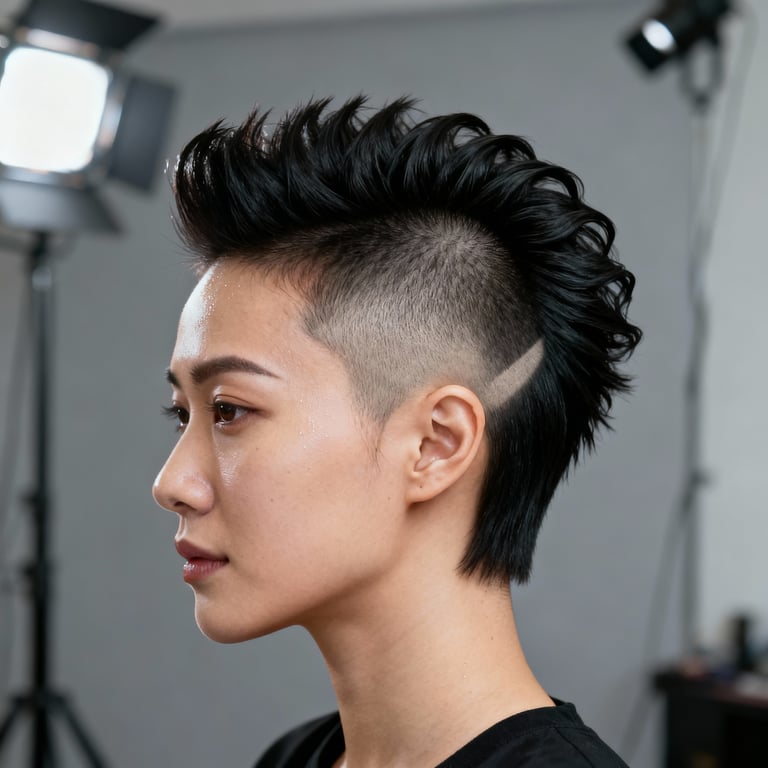 burst fade mohawk on straight hair, low version.