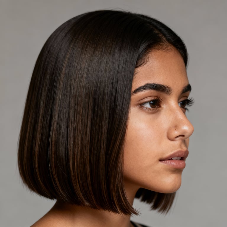 layered long bob haircut on straight hair, low version.