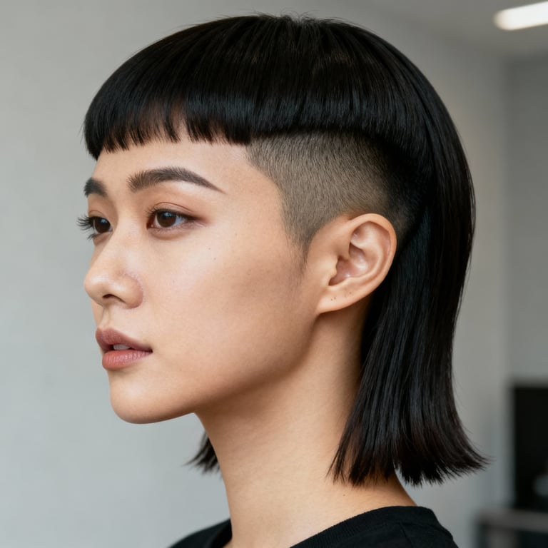 modern mullet fade on straight hair, low version.