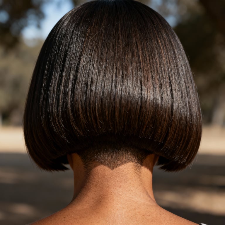 bowl cut on straight hair, low version.