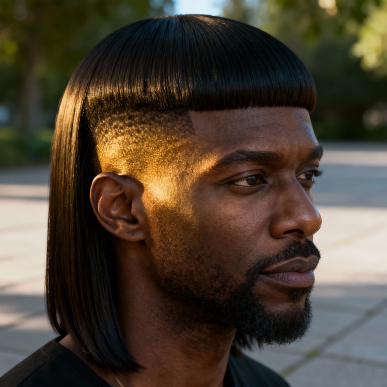 blunt cut long hair on straight hair, low version.