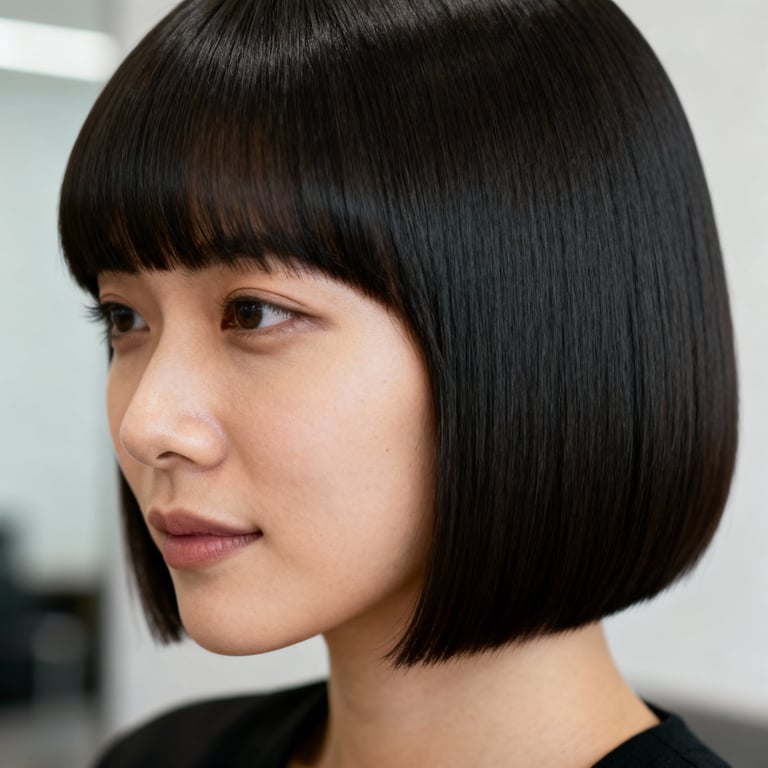 side bangs on straight hair, low version.