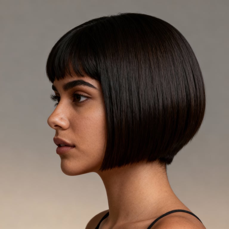 bixie haircut round face on straight hair, low version.