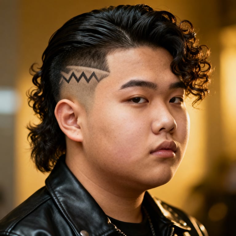 Burst Fade Mullet Curly Men style example