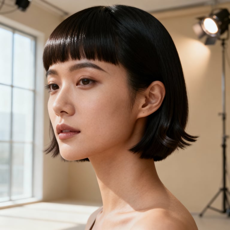 bixie with bangs on straight hair, low version.