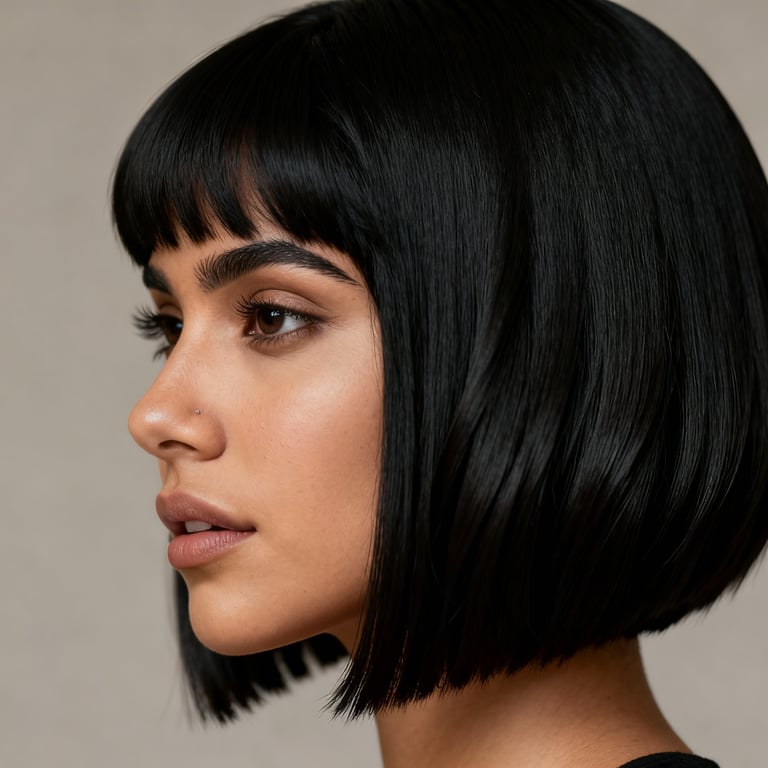 real hair black layered bob hairstyles on straight hair, low version.