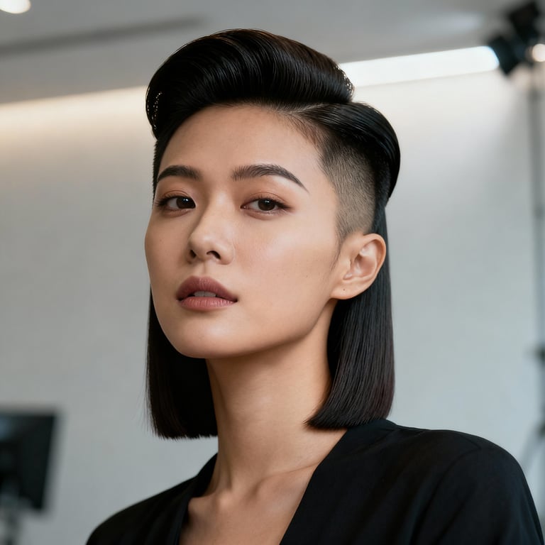 pompadour on straight hair, low version.