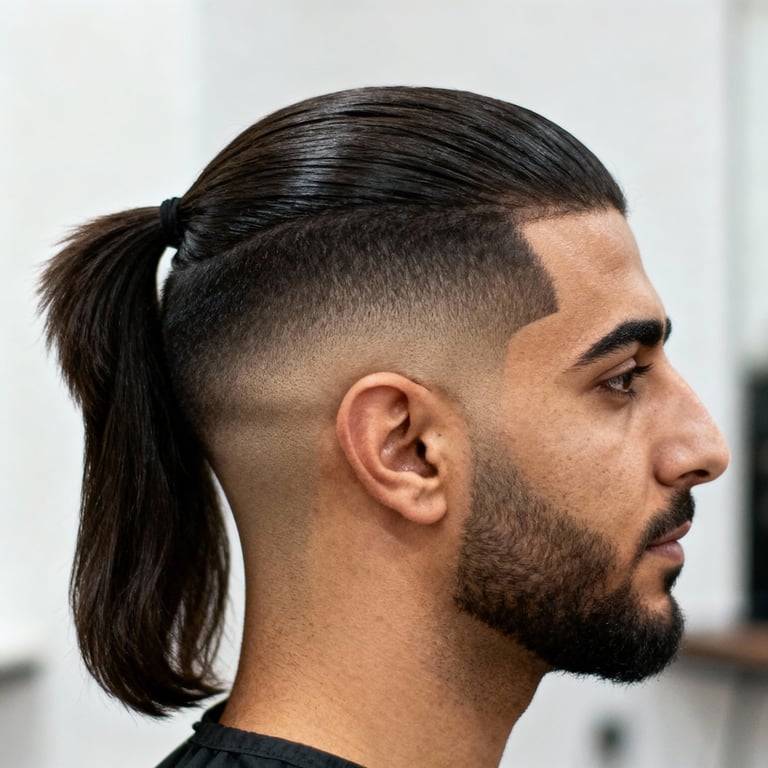 modern mullet fade on straight hair, low version.