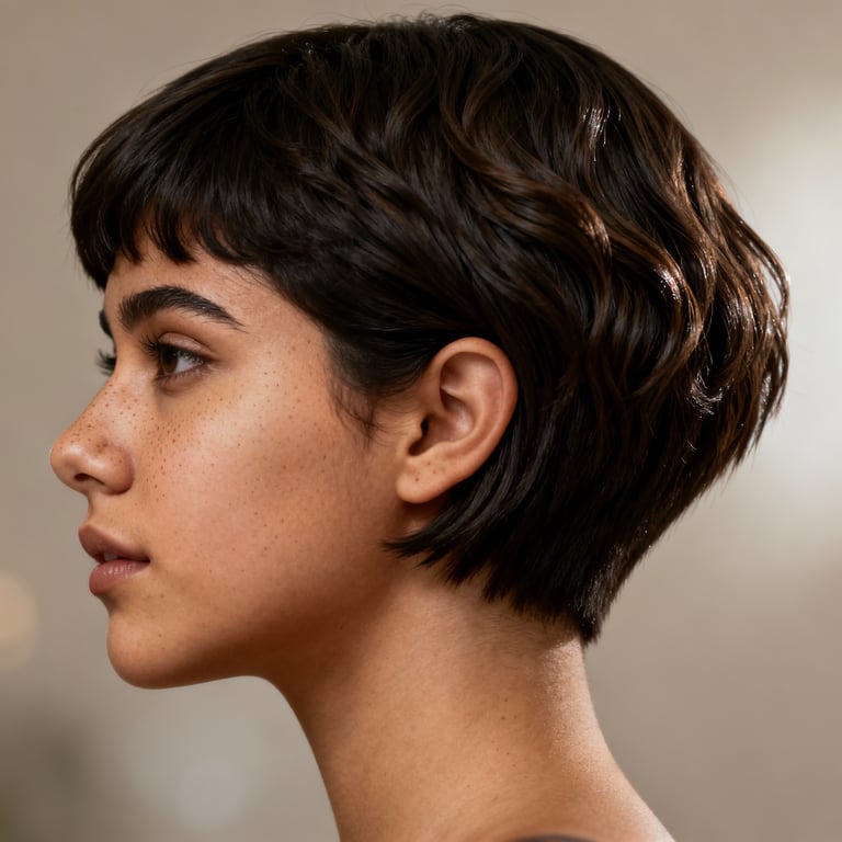 bixie haircut round face on straight hair, low version.