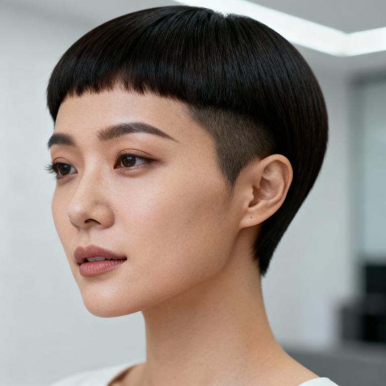 pixie wedge haircut on straight hair, low version.