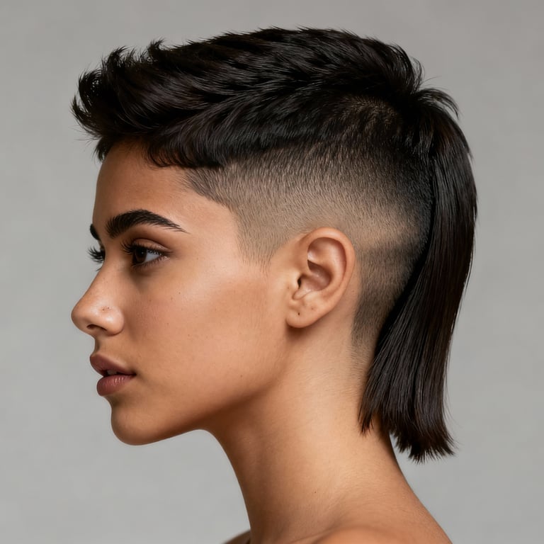 mixie pixie mullet on straight hair, low version.