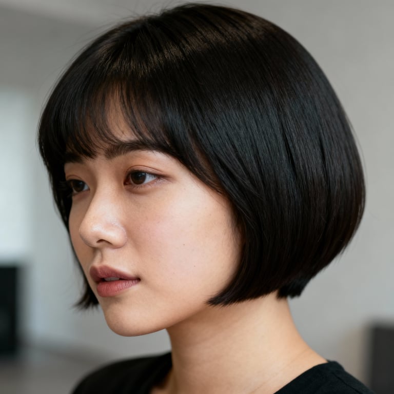 bixie haircut round face on straight hair, low version.