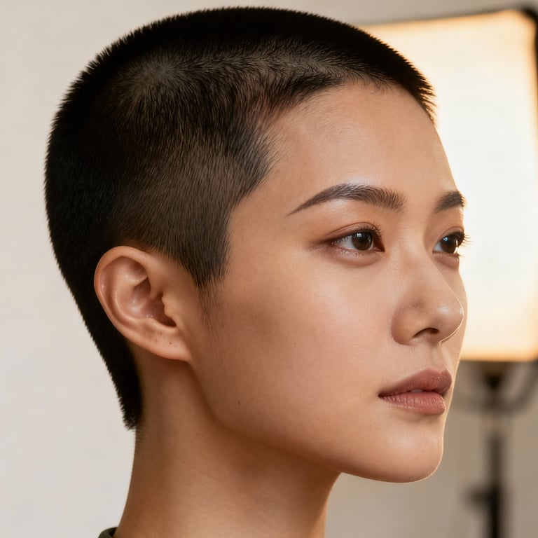 crew cut haircut on straight hair, low version.