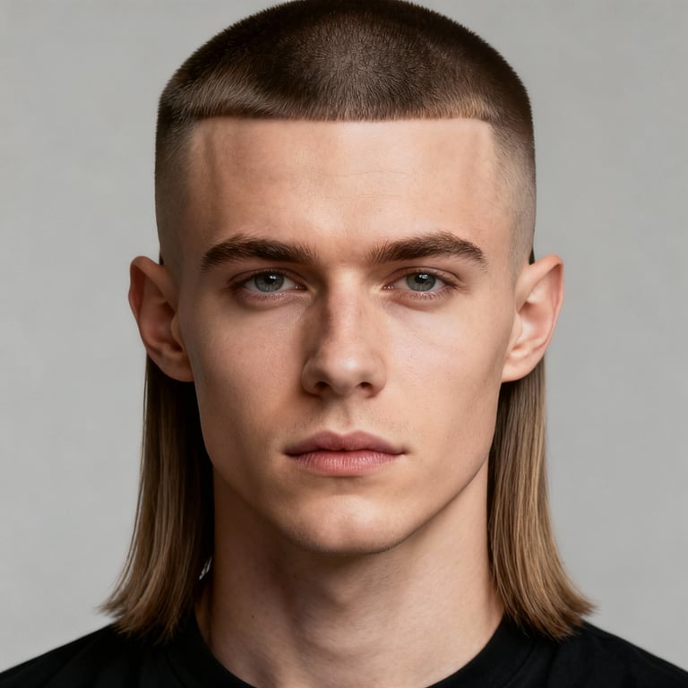 long buzz cut on straight hair, low version.