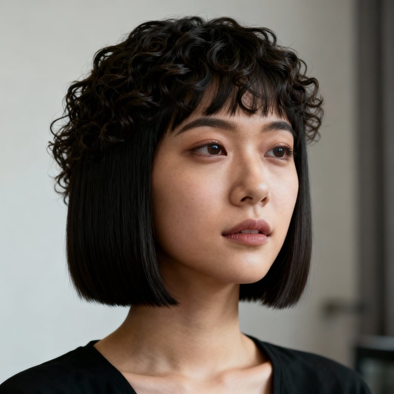 hime cut curly hair on curly hair, low version.