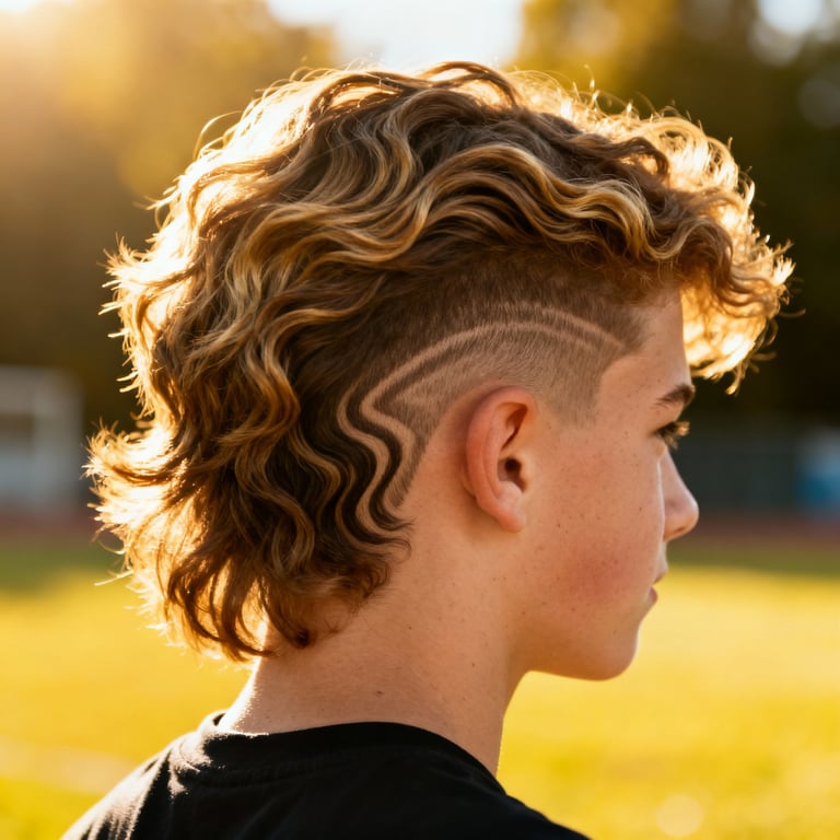 Burst Fade Mullet Wavy Hair