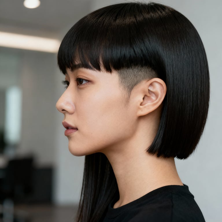 straight hair mullet on straight hair, low version.