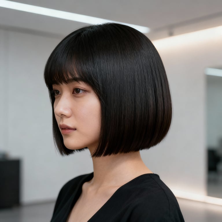 layered hime cut on straight hair, low version.