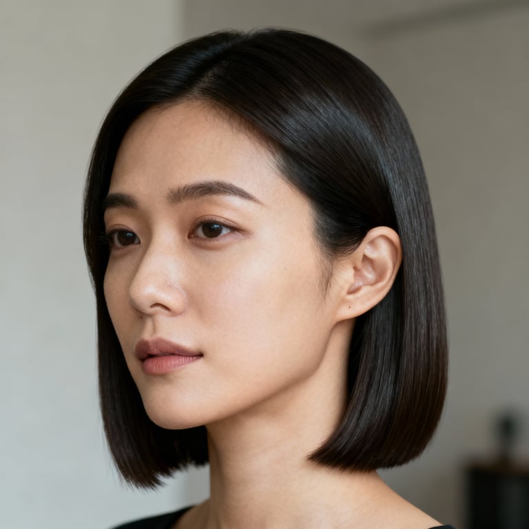 fine hair shoulder length bob on straight hair, low version.