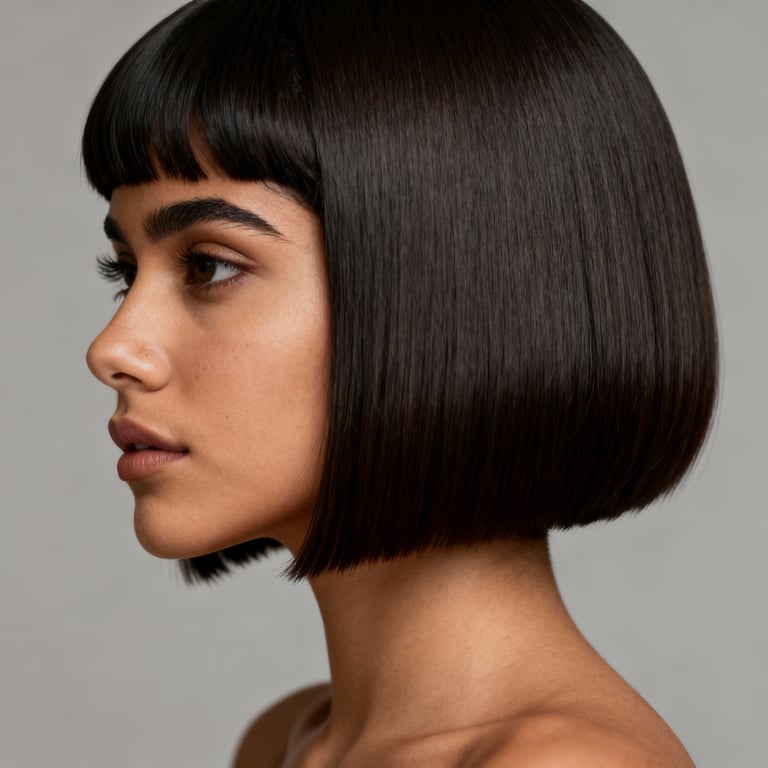 pageboy haircut female on straight hair, low version.