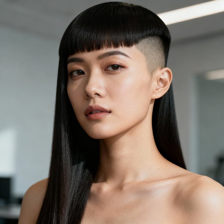 long buzz cut on straight hair, low version.