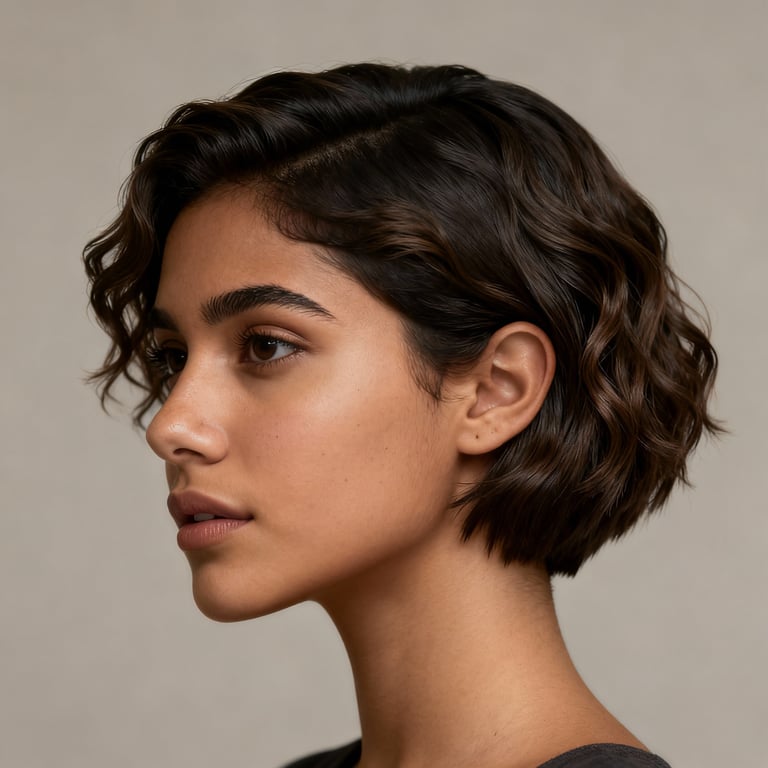 short wavy hair on wavy hair, low version.