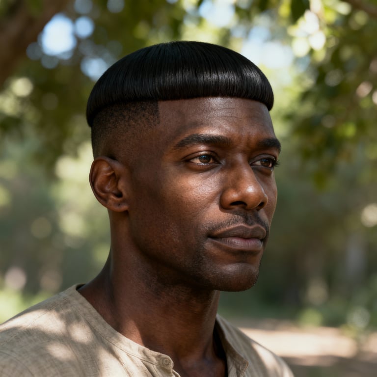 bird with bowl cut on straight hair, low version.