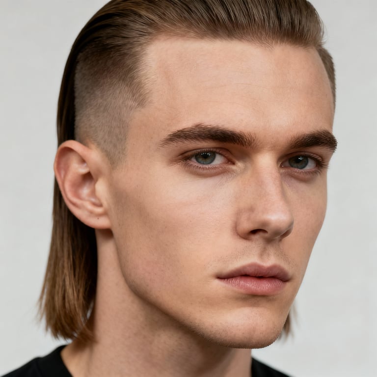 mullet haircut men on straight hair, low version.