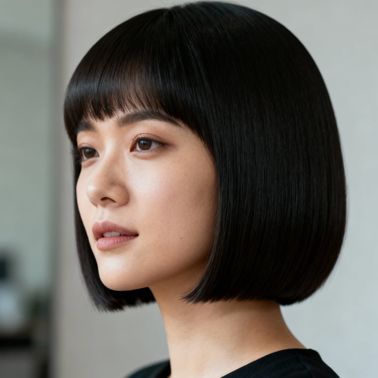 bob hair cut on straight hair, low version.