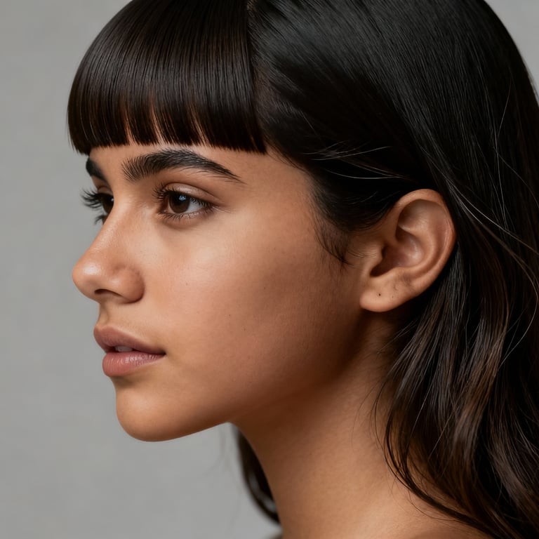 bangs on straight hair, low version.