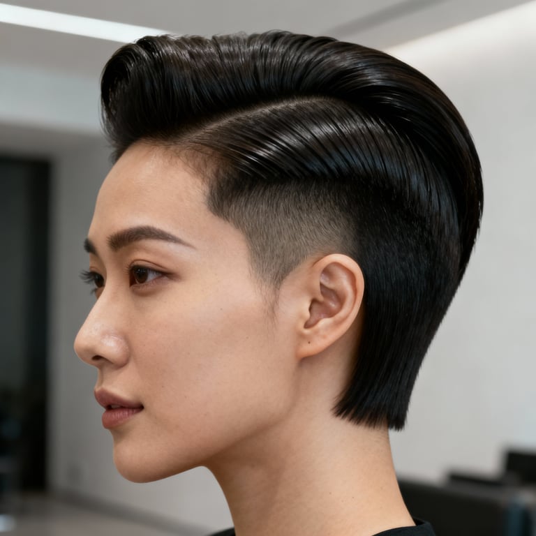 modern pompadour on straight hair, low version.