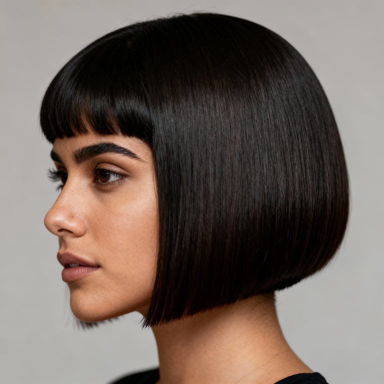 bird with bowl cut on straight hair, low version.