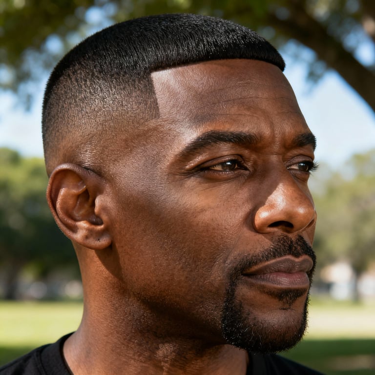 short caesar cut on straight hair, low version.